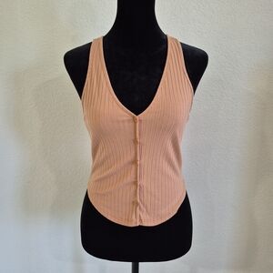 Heart Hips Coral Button-Front Ribbed Tank Top